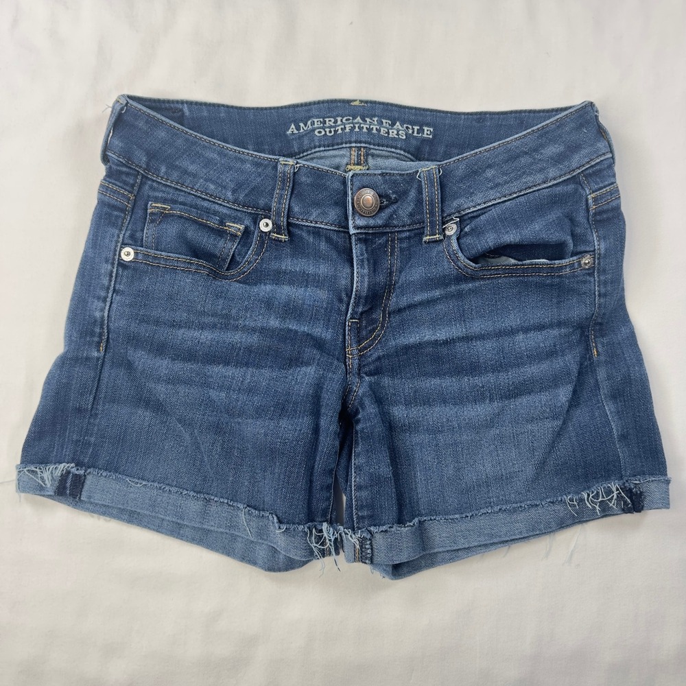 American Eagle Outfitters Shorts Women's 4 Blue Denim Super Stretch Cut Off